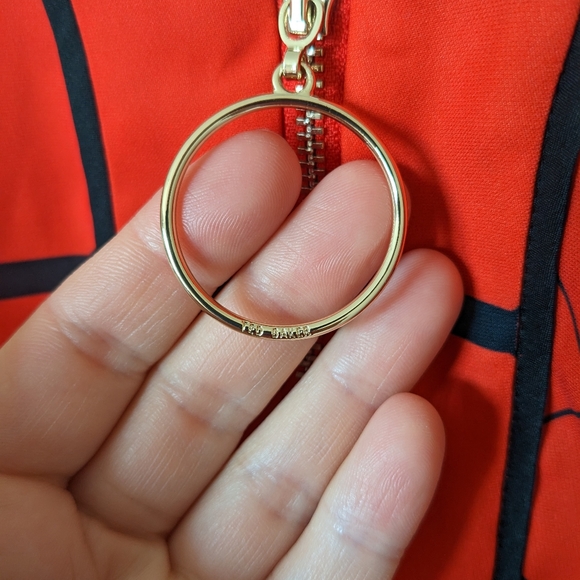 Ted Baker Valent Geometric Print Red Black Zip Front Dress - Picture 8 of 13